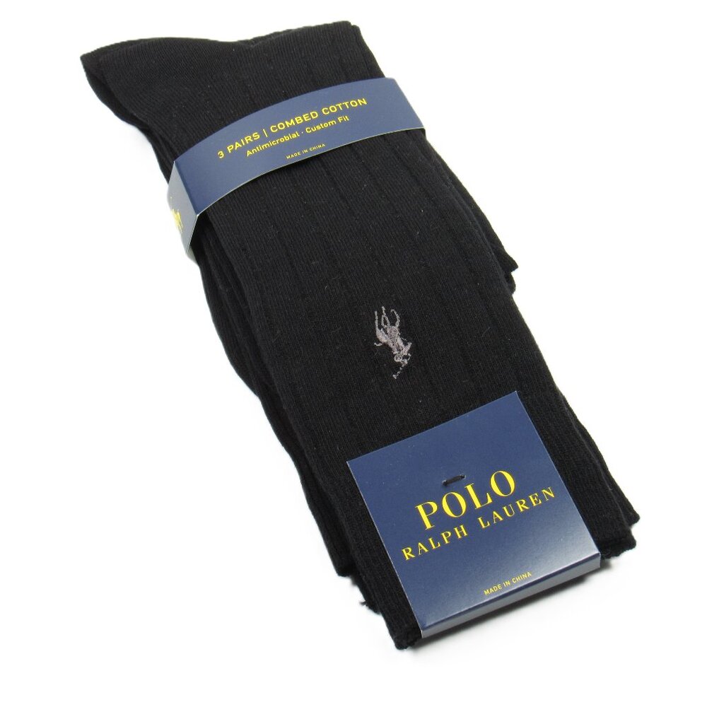 Polo Ralph Lauren Men's Ribbed Dress Socks 3 Pairs Black Size 10-13